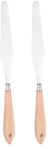 sourcing map 2pcs No.18 Painting Palette Knives Stainless Steel Pointy Spatula Pallet Knife with Beech Wood Handle for Oil Acrylic Paint Canvas Mixing Spreading