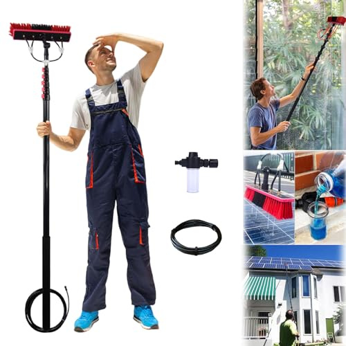 SADOMAIN 3.6-6 M Telescopic Brush, Water Fed Window Cleaning Pole, Soap Dispenser, Window Cleaning Pole, Water Fed Telescopic Brush, Window Roof Cleaning Equipment (55cm Brush Head,4.6M)