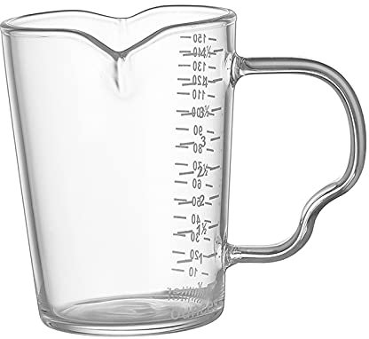 Duiaynke Jigger de botella de leche de medición resistente al calor y a escala de onzas, tazas de vidrio transparente para leche (150 ml)