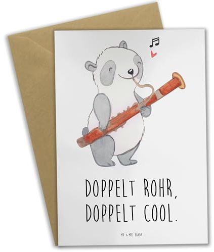 Mr. & Mrs. Panda Glückwunschkarte Fagott Doppelt Cool - Geschenk, Grußkarten, Orchester, hochzeitskarten, einladungskarten, Musizieren, Musiker, Holzblasinstrument, Musik, Rohr, doppeltes Rohrblatt