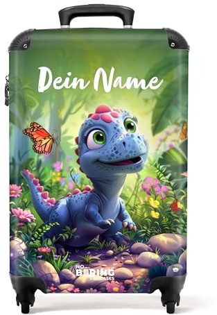 NoBoringSuitcases© Kinderkoffer, Koffer Personalisiert, Kinder Koffer, | 55x40x20 cm - Koffer Kinder, Kinder Reisekoffer, Trolley Kinder, Handgepäck Koffer, Koffer S, Cabin Max (Dino - Blau-Rosa)