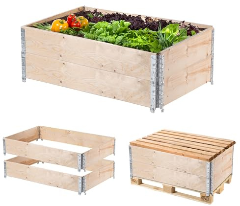 KADAX Palettenrahmen aus Holz, Stapelbare Holzrahmen, Aufsatzrahmen für Garten, Hochbeet Rahmen, Pflanzkasten, Gartenbeet, Gemüsebeet, Kräuterbeet (2-er Set 120x80x22,5 cm)