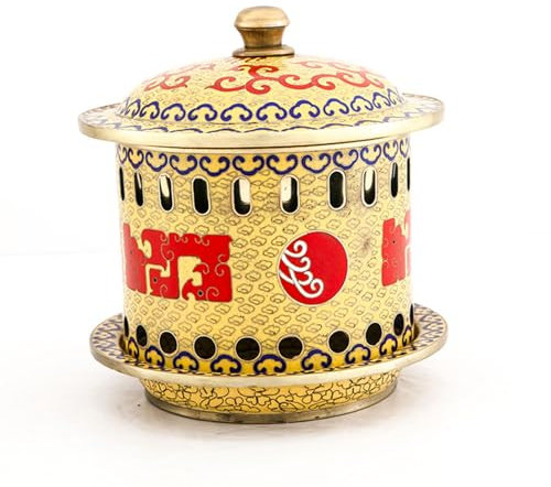 OYWEHECE Chafing Dishes Copper Hotpot Old Beijing Shabu Shabu Alcohol Stove Chinese Traditional Cloisonne Hotpot,18cm