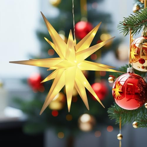 Auting LED Sterne weihnachtsdeko fenster, 40cm 50LEDS 3D Leuchtstern Weihnachtsdeko Innen, USB Warmweiß Weihnachtsstern für fenster,Weihnachten Deko, Balkon, Party, Hochzeit,Lichtervorhang