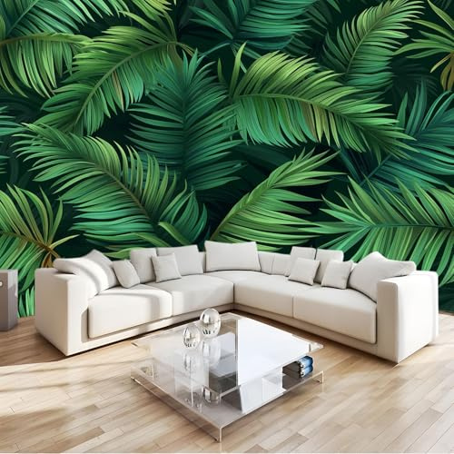 Générique Papier Peint Intissé Feuilles Feuilles De Palmier Vert Tropical 3D Panoramique Papier Peint 400x280 cm pour Salon Chambre Décoration Murale Pour Adolescents et Enfants Murale