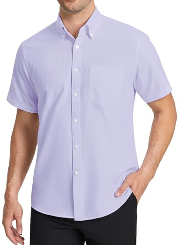 HISDERN Camicia Uomo Oxford Maniche Corte Button Down Camicie Uomo Estiva da Ufficio Manica Corta con Tasca vestibilità Regolare