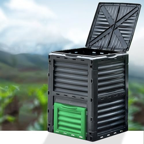 Contenedores de Compostaje for Exteriores de 80 Galones, Contenedores de Compostaje Exteriores de Gran Capacidad con Tapa Superior y Puerta Inferior, Fácil Montaje, Rápida Creación de Suelo Fértil