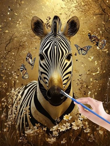 Malen Nach Zahlen Erwachsene,Tier Malen Nach Zahlen, DIY Malen Nach Zahlen Kinder Zebra mit Pinseln und Acrylfarben Handgemalt Ölgemälde Leinwand für Home Decor, Geschenk Ohne Rahmen 60 x 80 cm CF-C