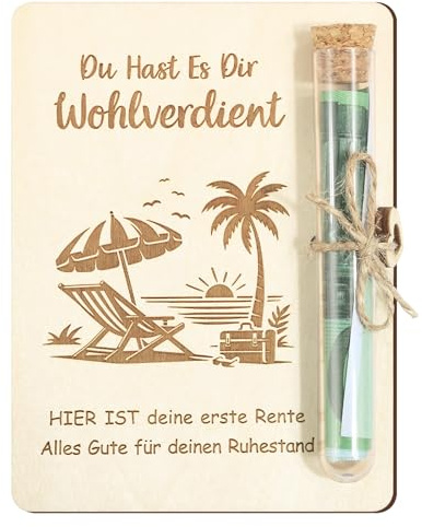 BOFUNX Rente Geldgeschenk Holz Ruhestand Geldgeschenk Verpackung Rentner Geschenkidee mit Reagenzgläser Lustige Renteneintritt Geschenk für Männer Frau Großeltern Kollegen Freund