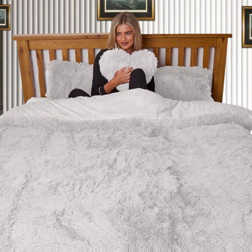 Dolce Vari Hug & Snug Luxury Fleece Bedding Set Warm & Cozy Super Soft Fluffy Fur Duvet Cover Set - Ultimate Comfort (Silver, Single)