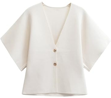 Wanzetaly Womens Oversized Cardigans Short Sleeve Lightweight Button V Neck Casual Knit Sweater Outerwear (0570-Beige-M)