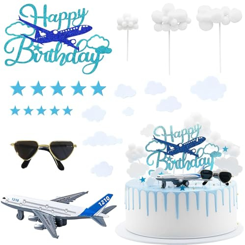 Aeroplane Cake Decoration, 24 Pieces Cake Decoration Airplane, Flight Draw Cupcake Toppers, Theme Children's Birthday Decoration for Birthdays, Parties, Weddings, Baby Showers (Plane)