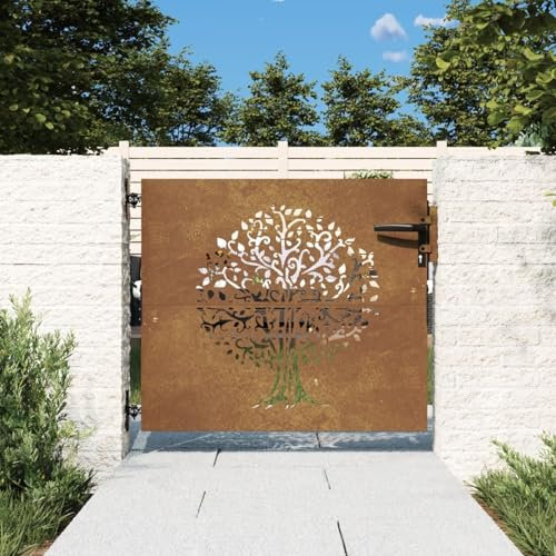 Hoodmeel Cancelli in Ferro, Cancello Giardino Esterno, Cancelletto Giardino, Cancelletto Pedonale, Cancello Giardino 85x100 cm in Acciaio Corten Design Albero