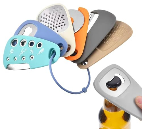 Küchenhelfer Set Edelstahl Tragbare, Wohnmobil Gadgets, Käsereibe, Flaschenöffner, Obst-/Gemüseschäler, Pizzaschneider, Knoblauch-/Ingwermühle, Camping Zubehör