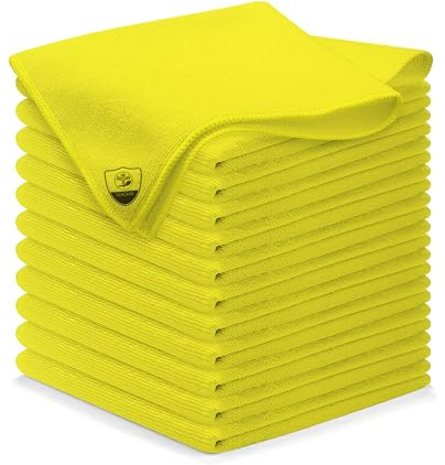 Texonix Mikrofasertücher 12er Set – Fusselfrei, Streifenfrei, Extrem Saugstark – Für Auto, Haushalt & Küche – Wiederverwendbar & Waschbar Reinigungstücher (Gelb)