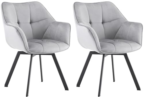 CLP 2er Set Esszimmerstuhl Jordi aus Samt | Drehbarer Sessel für Wohn- und Essbereiche | Ergonomisches Design belastbar bis 150 kg, Farbe:dunkelgrau