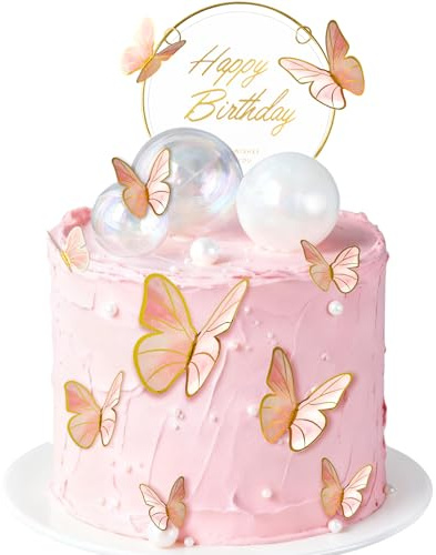 Vortify 21 Stück Schmetterlinge Tortendeko, 3D gemischte Größe Schmetterling Kuchen Deko, Cupcake Topper Geburtstag Mädchen Happy Birthday Torten Deko für Party, Hochzeit, Taufe (Rosa & Lila)