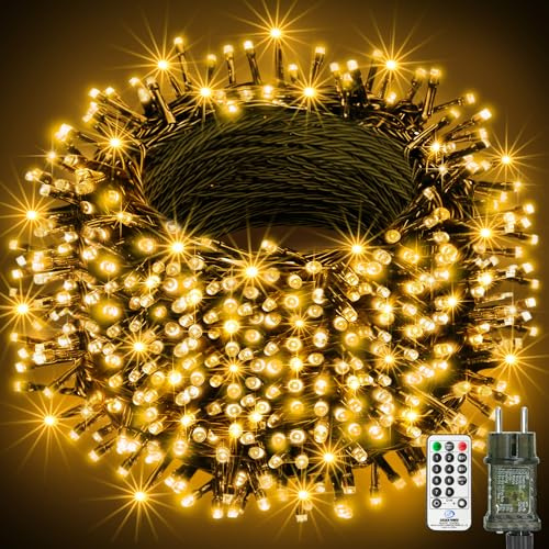 btfarm 30M 300 LED Lichterkette Außen Strom mit Fernbedienung, Timer Lichterketten Innen mit Stecker, 8 Modi Dunkelgrün Christmas Lights IP65 Wasserdicht für Garten Weihnachten Outdoor, Warmweiß