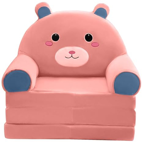 Generisch Plüsch Faltbares Kindersofa Rückenlehne Sessel 2 in 1 faltbares Kindersofa niedliches Cartoon faules Sofa Kinder aufklappbares Schlafsofa für Wohnzimmer Schlafzimmer (Rosa)