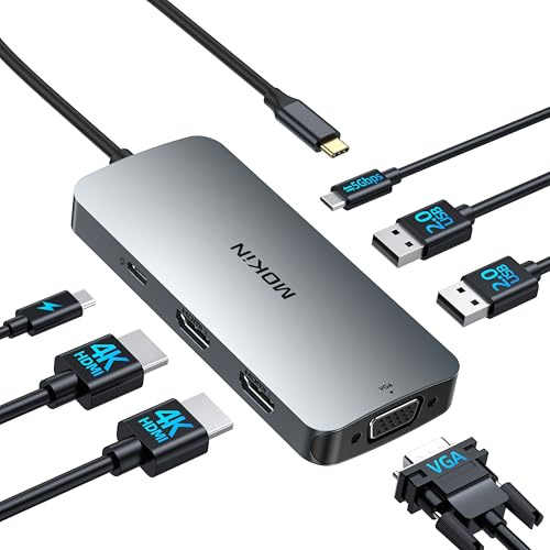 MOKiN Laptop Docking Station, USB C Docking Station Dual Monitor, 7 IN 1 USB C to Dual HDMI Adapter with 2 HDMI, 2 USB, VGA, PD, Multiport Adapter for Dell XPS 13/15, Lenovo Yoga