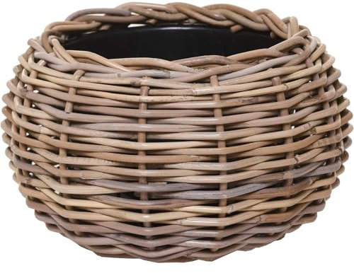 VIVANNO Pflanzkorb Rattan Grau Pflanzkübel Dekokorb 29x19cm Innen Außen Modern Boho Garten