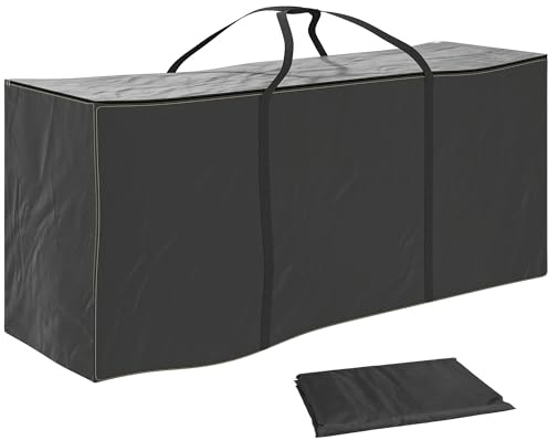 Outsunny Sac de Rangement pour Coussin de Jardin 175 x 55 x 75 cm Noir | Tissu Oxford 600D Anti-UV, Housse de Coussin d'Extérieur Imperméable avec Poignées, Sac de Rangement pour Sapin de Noël