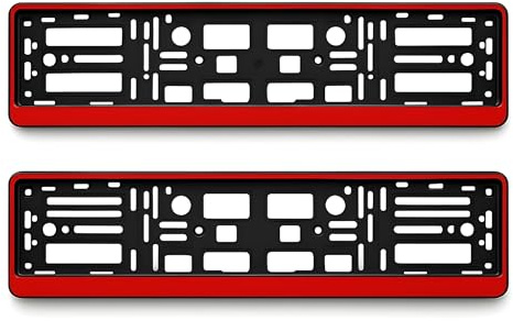 Set of 2 Red Number Plate Holders - Universal Car Registration Plate Surrounds - Fit Most Standard UK & EU Plates - Durable ABS+PC, Anti-Rattle Springs, Weather Resistant, No-Drill Fast & Easy Install