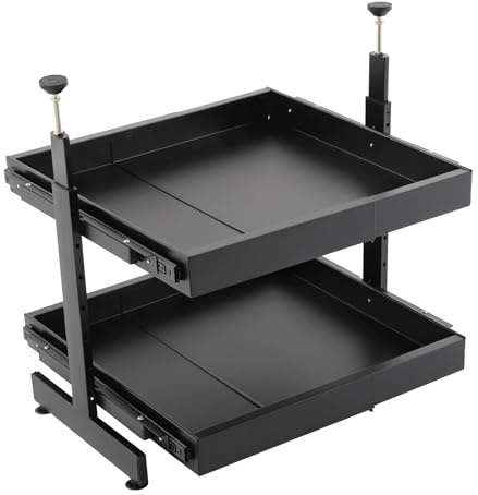 HIKUUER 2-Ebenen Spülschrank Organizer Höhenverstellbar Teleskopschublade Unter Waschbecken Regal Unterschrank Organizer Küchenschrank Innenschublade Organizer für Küchen, Badezimmer (Schwarz)