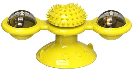 HPZIHUIT Moulin à Vent pour Chat, Jouet Rotatif interactif Multifonctionnel, Peigne pour Chaton, pour Porte Murale (Jaune)