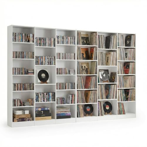 ZECIIYE CD Regal Weiss,2 er Set,mit 17 Fächern,DVD Blueray Aufbewahrung 188cm Hoch,Manga Schrank,Bücherregal für Wohnzimmer Küche Schlafzimmer Arbeitszimmer und Büro,149 x 23,5 x 188 cm, Matt Weiß