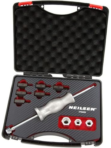Neilsen CT6683 10pcs Slide Hammer Set - Adaptors with Internal M12 Thread | 290mm Long Hammer Rod | Stable Extractor for Shafts, Bearings and Gears Disassembly
