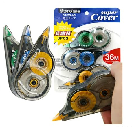 YEDPGUE 6 Piezas Cintas Correctoras, 12m X 5 mm Mini Corrector Cinta,Ratón Corrector y Rodillo Adhesivo con Tapa Protectora, para Material Escolar Oficina Hogar Niños Estudiantes Adultos (Amarillo+Az