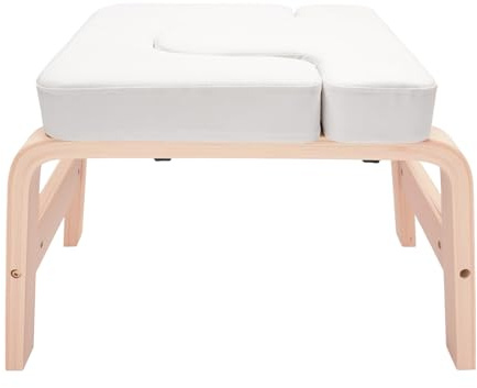 Banc Yoga Inversion Poirier 200kg Tabouret Bois Blanc Équilibre Souplesse | 200kg charge, base H stable. Bois massif + PU + mousse. Bloc yoga T offert. Poirier, épaule, équilibre. 64x36x40cm Blanc.
