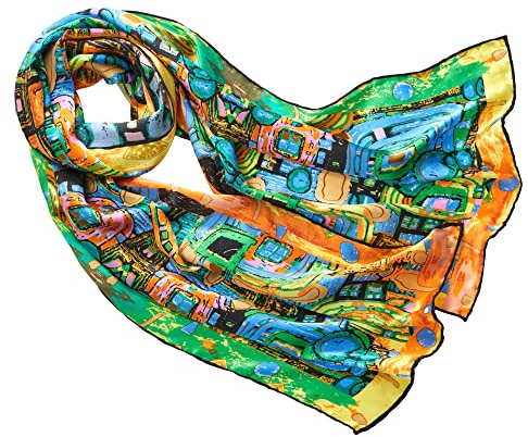 Prettystern Femme 160cm Art Nouveau Tableau Multicolore Echarpe Foulard en Soie Gustav Klimt Stoclet Frieze P896