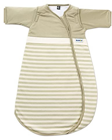 Gesslein Baby Schlafsack Bubou, Ganzjahres-Schlafsack mit Temperaturregulierung (langer Reißverschluss, 50/60),oliv-beige gestreift