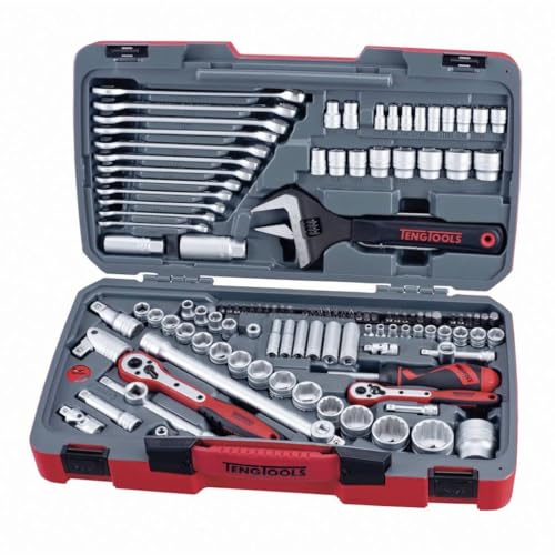 Teng TM127 1/4/3/8/1/2-Inch Drive Tool Set - Red (127-Piece)