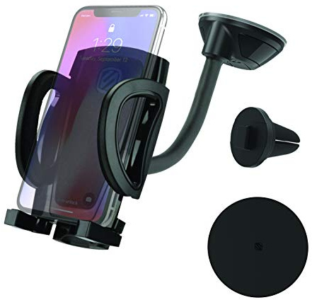 Scosche IHW10-SP1 4-in-1 Car Phone Holder Windshield, Dashboard, Vent, Cup Mount with Suction Cup | Dash, Vent or Windshield Mount | Stick Grip Suction Cup Base | Non-Magnetic | Black