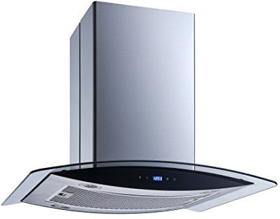 Winflo 30 In. 600 CFM Convertible Stainless Steel Glass Island Range Hood with Mesh Filter and Touch Sensor Control