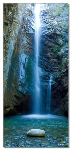 Wallario Selbstklebende Türtapete Wasserfall bei Sonneneinfall - Türposter 100 x 220 cm Abwischbar, rückstandsfrei zu entfernen