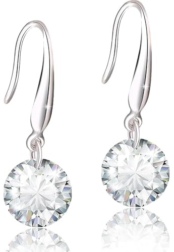 Crystalline Azuria Women 925 Sterling Silver Round White Crystals Dangle Hook Earrings