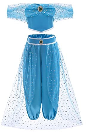 Lito Angels Prinzessin Jasmin Kostüm Kleid Verkleidung für Kinder Mädchen Größe 6-7 Jahre, Blau