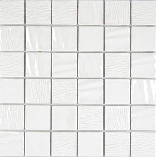 Keramik Mosaik weiss plain Wand Küche Dusche Bad Fliesenspiegel Mosaikfliese, Mattengröße: 295x295 = 0,09 qm, Steingröße: 47x47x7-8,5mm - 1 Matte