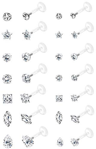 Milacolato 14Pairs 16G Vorwärtshelix Knorpel Tragus Ohrring Ohrstecker Labret-Lippe mit Innengewinde Monroe Ring 8MM Hantel Piercingschmuck