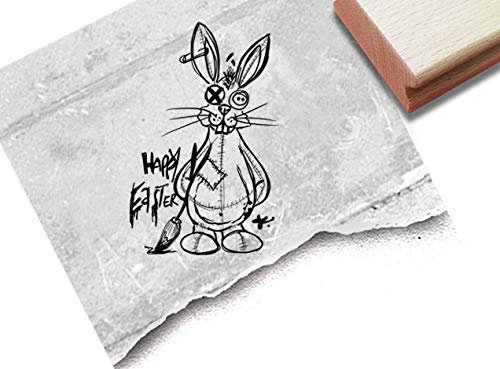 Stempel Osterstempel Happy Easter mit Voodoo-Osterhase - Textstempel zu Ostern, Ostergrüße Karten Geschenkanhänger Osterdeko Basteln - zAcheR-fineT (groß ca. 44 x 68 mm)