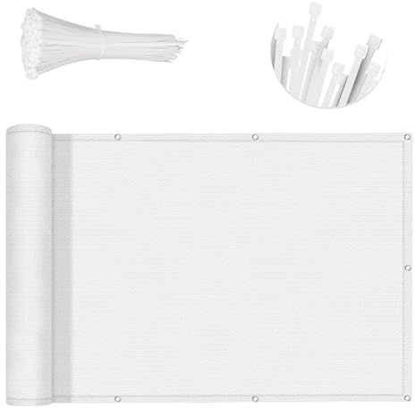SUNNY GUARD 3FTx10FT White Balcony Privacy Screen Fence, Apartments Railing, Heavy Duty Wind Screen for Outdoor,Deck,Backyard,Patio Privacy（We Make Custom Sizes）