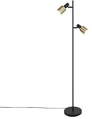 Qazqa Modern Stehleuchte, Stehlampe - Stijn - Schwarz Gold, max. 25W, Geeignet für LED, 2-flammig, 156cm, Ideal als Wohnzimmerlampe
