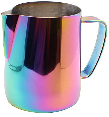 Fupeiwen Jarra de Espuma de Leche de Acero Inoxidable, Jarra de Leche, Jarra de Leche de Café para Capuchino, Barista, Preparación de Espresso, Arte Latte,Multicolor,350ML