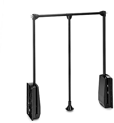 Emuca - Barre de penderie escamotable, tringle relevable, penderie rabattable pour armoire, largeur réglable 600-830mm, Noir