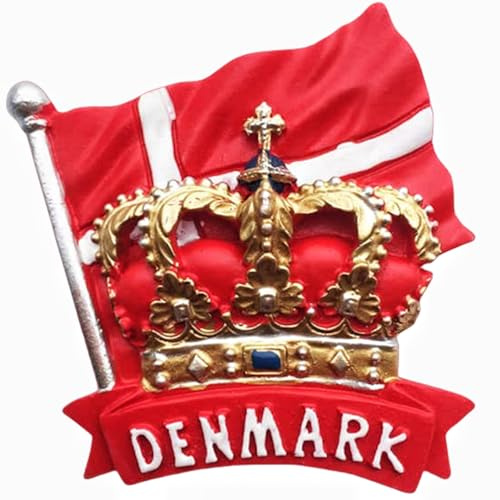 Kühlschrankmagnet mit 3D-Flagge, Krone, Dänemark, Reise-Souvenir, Geschenk, Kühlschrank-Magnetaufkleber, handbemalt