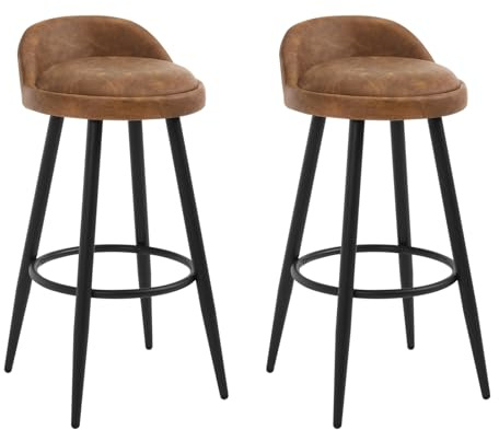 WOLTU Bar Stools Set of 2, Breakfast Barstools, Kitchen Island Counter Stools with Low Back and Footrest, Faux Leather, Brown